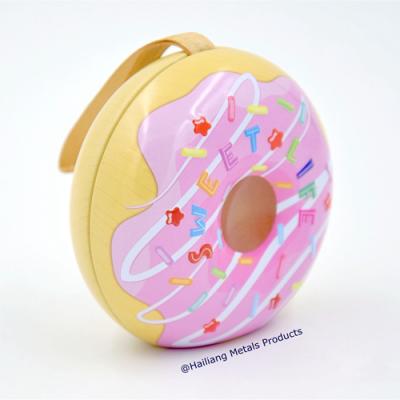 China Recycled Pink Cute Donut Shape Decoration Gift Tin Box For Candy for sale