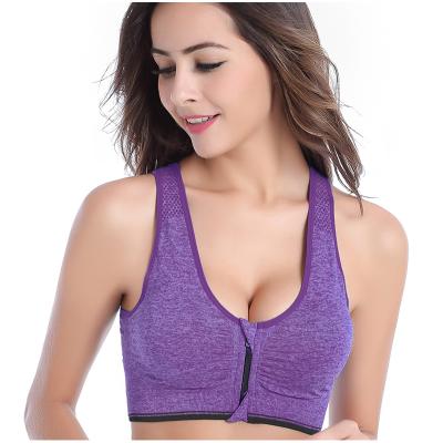 China Women Breathable Zipper Push Up Sports Tops Fitness Gym Yoga Padded Wireless Breathable Bra for sale