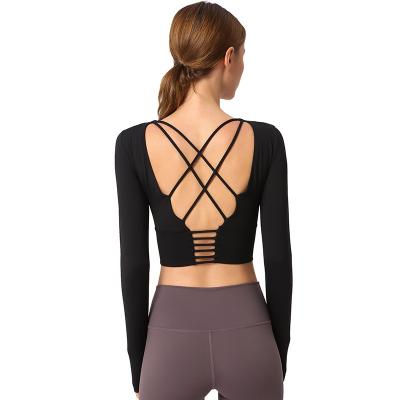 China Amazon Hot Selling Breathable Women's Long Sleeve Active Yoga Crop Fitness T-Shirts Running Fit Slim Soft Super Gym Top for sale