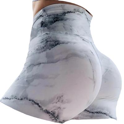 China Hot Sale Breathable Women's High Rise Tie Dye Yoga Gym Shorts Plus Size Marble Print Yoga Shorts for sale