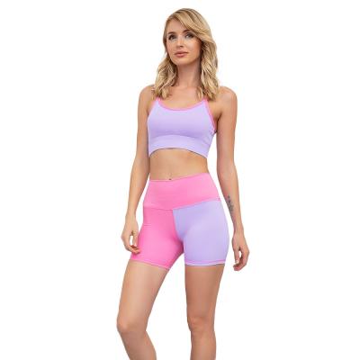 China QUICK DRY Women 2 Piece Gym Wear Yoga Fitness Suit Patchwork Workout Apparel Equipment Running Sports Tracksuit And Shorts Set for sale