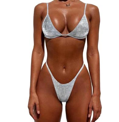 China 2021 Breathable New Designer's Glitter Halter Neck Swimsuit Belt Bikini Women's Swimwear for sale