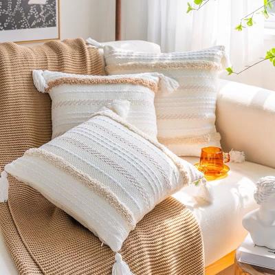 China Anti-static Handmade Cotton Woven Cushion Cover Adorned Pillow Case Sofa Decoration 45*45cm Boho Tile Case for sale