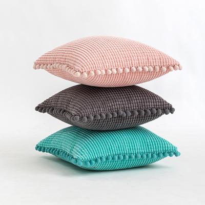 China Sofa Living Room Home Pillow Cover Corduroy Factory Pillow Case Creative Simple Custom Anti-static Direct Wholesale Cushion Cover Pom Pom for sale