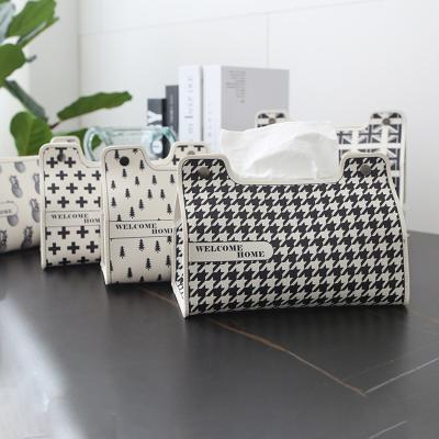 China 2021 Minimalist Amazon Hot Sale PU Tissue Box Kitchen Living Room Hall Tissue Box Cover Geometric Pattern Leather Tissue Box For Car for sale