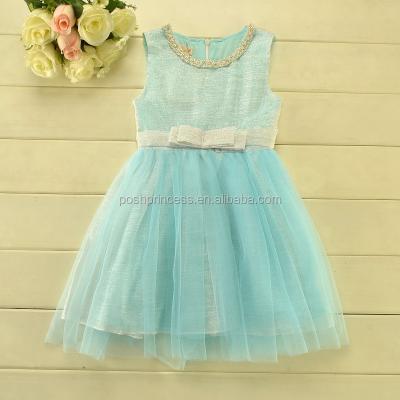 China Viable Aqua Pink color kids party wear dresses for 2-6 year old girls for sale