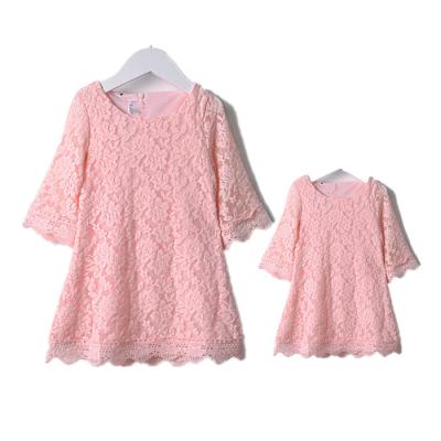 China 3/4 Sleeve Washable Lace Mother And Daughter Dresses , Matching Mother And Daughter Dress Design for sale