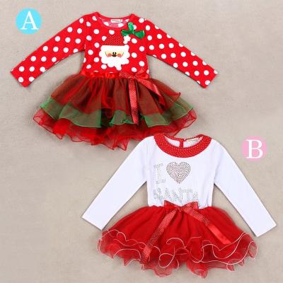 China Washable Long Sleeve Santa Kids Girl Christmas Outfit Dress for sale