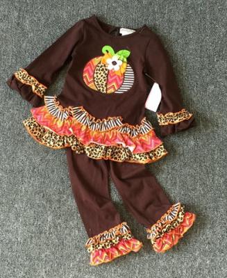 China 100% Cotton Pumpkin Applique Kids Halloween Boutique Apparel for sale