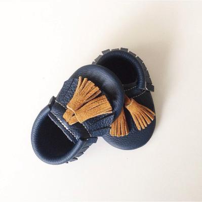 China Navy Blue GENUINE LEATHER Soft Sole Baby Toddler First Walk Shoes for sale