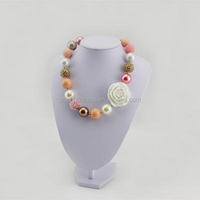 China Gold Cream Flower Pearl Necklace Gumball Necklace Chunky Chunky Rose Bubble Gum Necklace and Kid's Necklace for sale