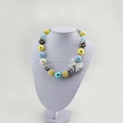 China Bubble gum chunky necklace gray and blue yellow easter bow chunky bubble gum necklace for child for sale