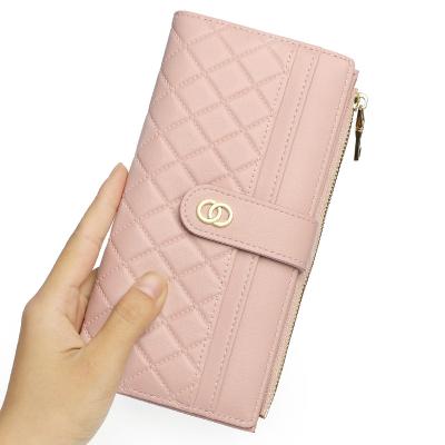 China Water Proof Women Vintage Solid Color PU Leather Latch Purse Ladies Travel Long Wallet Credit Card Holder for sale