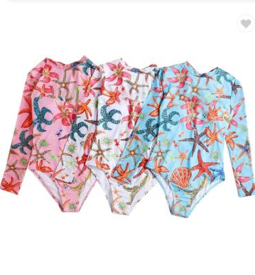 China Wholesale Plus Size Designer Long Sleeve Ladies Swimwear Printed Sunscreen One Piece Swimsuit For Women for sale