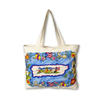 China Promotional 280gsm canvas long handle tote bag colorful printing cotton bag for sale