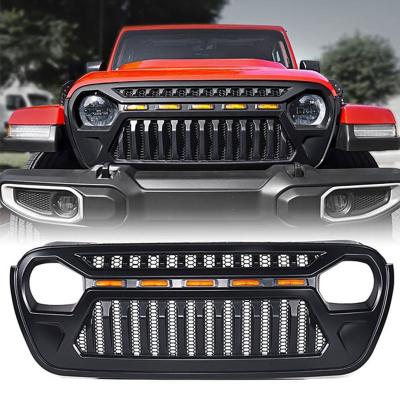 China Front Grill Cover Matte Black with Amber LED Running Lights for 2018 Jeep Wrangler JL JLU JT Gladiator Accessories JL-80 for sale