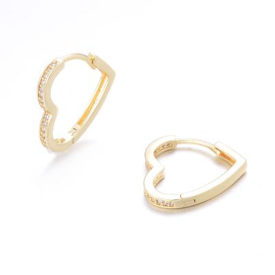 China Wholesale CLASSIC High Quality PVD 18K Gold Plated Jewelry Brass Chunky Zircon Heart Hoop Earrings For Women Huggie Earring for sale