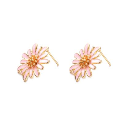 China 1Pair TRENDY Korean Fashion Big Flowers Stud Earrings Women Jewelry Girl Gift 18K Gold Plated Chrysanthemum Earring Copper Studs for sale