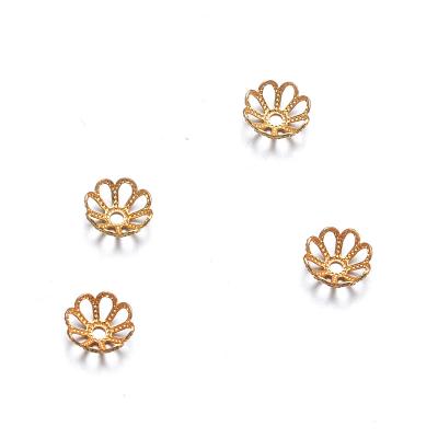 China Wholesale Environmental Friendly Bead Cap Jewelry Findings 18K Gold Plated Hollow Flower Beads Covers Connector For Jewelry Making Brass Spacer Beed for sale