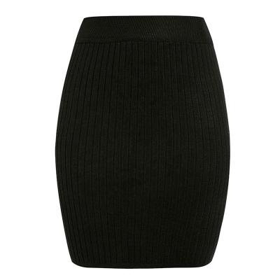 China Women's Breathable Stretchy Ribbed Knit Skirt Knee Length Split Bodycon Pencil Skirt for sale