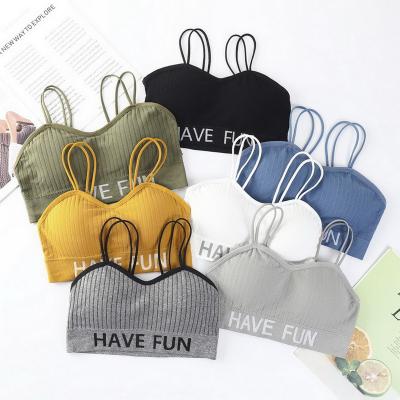 China Breathable Letter Fitness Bra Women Sports Seamless Upper Printing Soft Bra No Steel Ring Breathing Lengthened Hem Underwear for sale