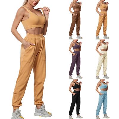 China 2021 New Arrival Breathable Sports Bra And Pants Set Breathable Fitness Suit Casual Sports Fitness Set Two Piece Clothing Set For Women for sale