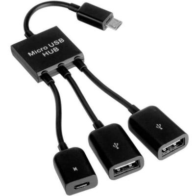 China Phone or Tablet 3 in 1 Micro USB OTG Hub USB 2.0 Host OTG Adapter Cable Hub for Phone or Tablet for sale