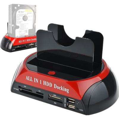 China Dual Plastic Slots USB 2.0 To Serial ATA IDE HDD Docking Station With Card Reader for sale