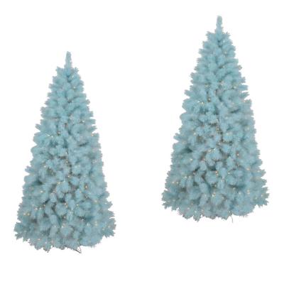 China Holiday Outdoor Decoration Light Blue Spruce Artificial Tree With White Multicolor Lights for sale