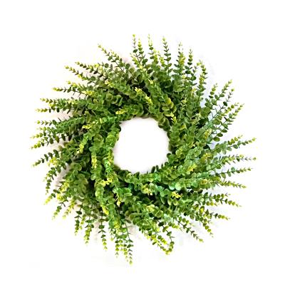 China Green Holiday Decoration Outdoor New Products Round Decorative Artificial Green Spring Boxwood Wreath For Door for sale