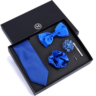 China YiLi Men Handmade Cravate Blue Neck Tie Set Bow Tie Gift Box for sale