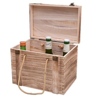 China Custom Exquisite Luxury Wooden Storage Box Handmade Factory Lock And Rope Wine Box for sale