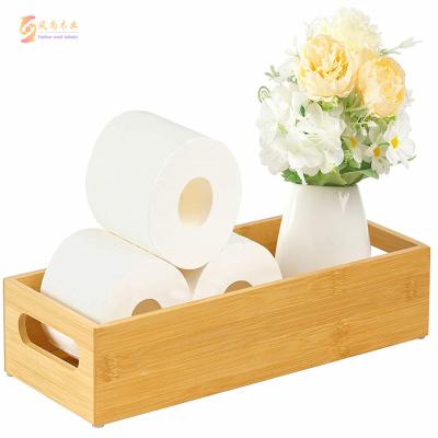 China Handmade Bamboo Toilet Paper Storage With Handles Toilet Paper Holder Organizer Box Basket For Bathroom for sale