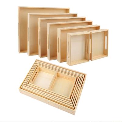 China Custom Kitchenware Wooden Serving Tray Set Rectangular Wooden Trays With Handles For Kitchen Wood Tray Custom for sale