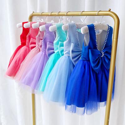 China fashion modest bridesmaid dresses Anti-wrinkle beading design V back party wear dress for kids girl for sale