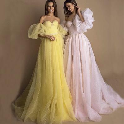 China European and American Ball Gown 2022 Elegant Removable Sleeve Even Strapless One-shoulder Rose Long Party Dress With Belt for sale