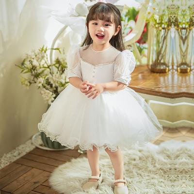 China Anti-wrinkle Yalindars baby princess dress white beaded mesh dress puffy one year old birthday party dress for sale