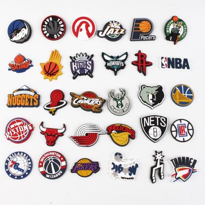 China Custom Wholesale Eco-friendly Rubber NBA Sport Team PVC Croc Shoe Charms Kids Gift Shoe Decoration Laker Crocs Charms Shoe Accessories for sale