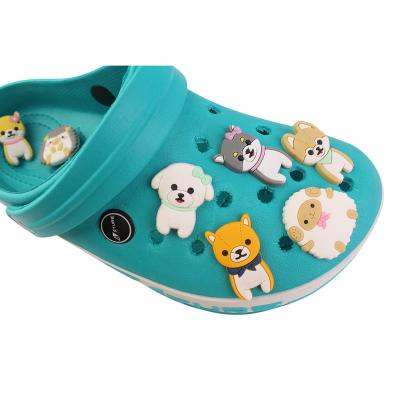 China Custom Popular Cute Puppy Dog Clog Cardboard PVC Cardboard Shoe Charms Clogs Shoes Decorations Wristband Accessories Birthday Party Gifts For Kids for sale