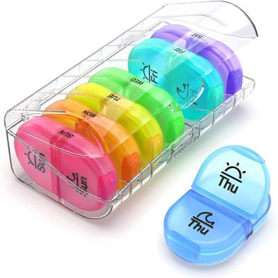 China Amazon 2021 Plastic Pill Box 2 Times A Day AM P.M. Weekly Pill Organizer With Pocket 7 Daily Case Hold Vitamin Storage Box for sale