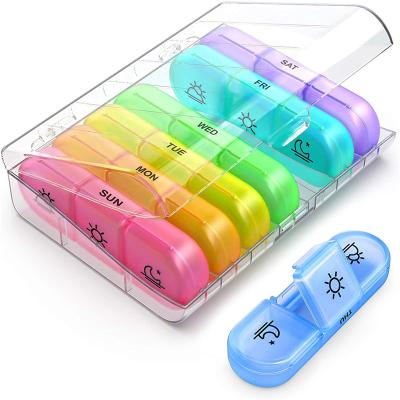 China Extra Large Plastic Weekly Pill Organizer 3 Times A Day Portable Winlike Pill Cases Box 7 Day Medicine Storage Box for sale