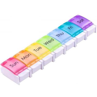 China 2021 Weekly Amazon Pill Tablet Plastic Organizer Pills Holder Box For Travel 7 Compartments Pill Box Organizer for sale