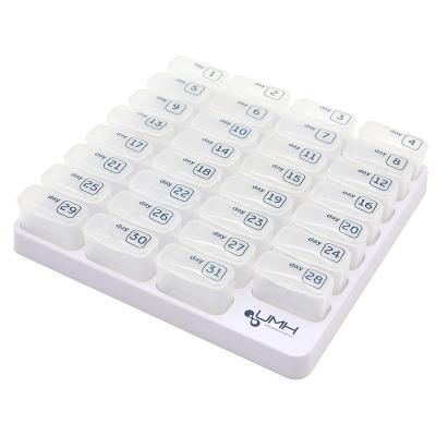 China Plastic Pill Dispenser 31 Day Pill Organizer With Pop Portable Pocket Pill Pods Medication Tray For Vitamins for sale