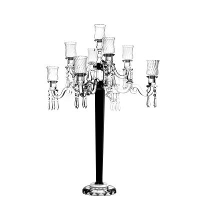 China Weddings 8am Black Crystal Candelabras For Wedding Centerpiece With Flower Bowl CHCC007-3 for sale