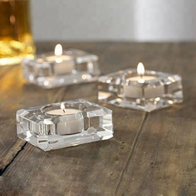 China home decoration mini tealght crystal holder square glass candle holder for candlelight dinner party for sale