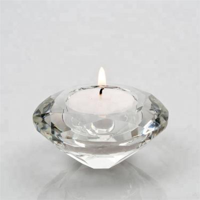 China Home Decoration Diamond Shape Crystal Candle Holder Mini Tea Light Glass Holder For Table Centerpiece for sale