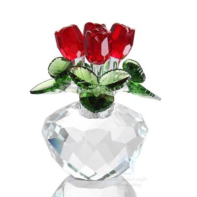 China Wholesale Europe top k9 crystal rose flower home decor wedding gift dreams ornament keepsake valentine gift rose flower paperweight for sale