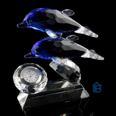 China China Crystal Dolphins Blue Jumping Animal With Crystal Clock For Wedding Party Keepsake for sale