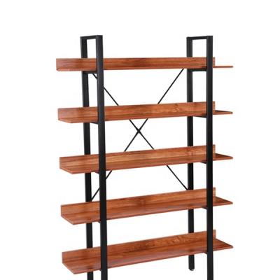 China Hot Sale 5 Tier Vintage Adjustable Bookcase Modern Wood Accent Metal Frame Shelf Bookcase (Size) for sale