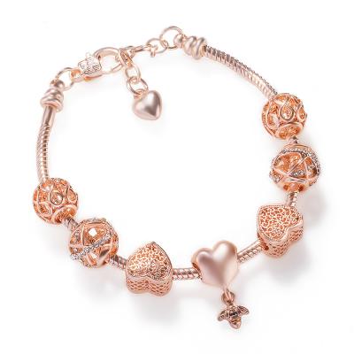 China High Quality FASHIONABLE Heart Bead Bracelets Rose Gold Plated Big Hole Angel Charm Pendant Bracelet For Women for sale